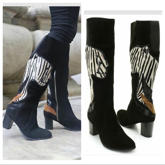 Sharif Shoes - NWT! Sharif Wild Cat Suede Black  Knee High Boot
